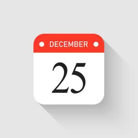 Vector icon page day calendar - 25 December. Pictogram template for anniversary, reminder, schedule, planning. Simple illustration reminder 25th day of month. Calendar on the wall for date, to-do listのイラスト素材