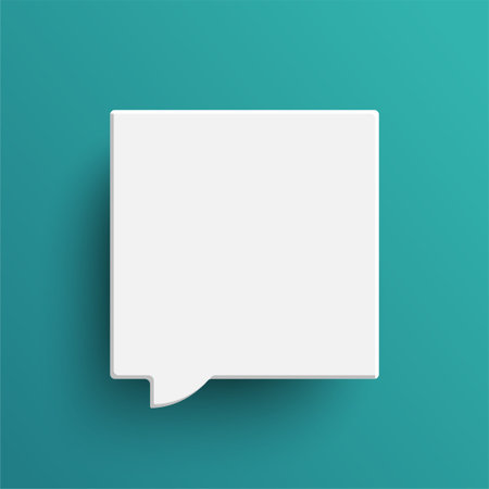 White square empty speech bubble isolated on green background. Thinking symbol with blank space for...
