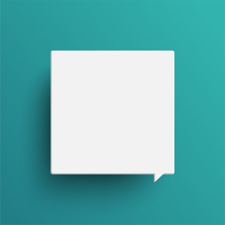 White square empty speech bubble isolated on green background. Thinking symbol with blank space for...
