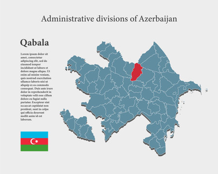Azerbaijan country - high detailed illustration map divided on regions. Blank Azerbaijan map isolated on background. Vector template Qabala District for website, pattern, infographic, educationのイラスト素材