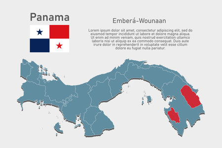 Detailed vector blue map of Panama divide on regions - Embera-Wounaan Region. Template map for background, pattern, report infographic. Administrative part of American country divided on regionsのイラスト素材