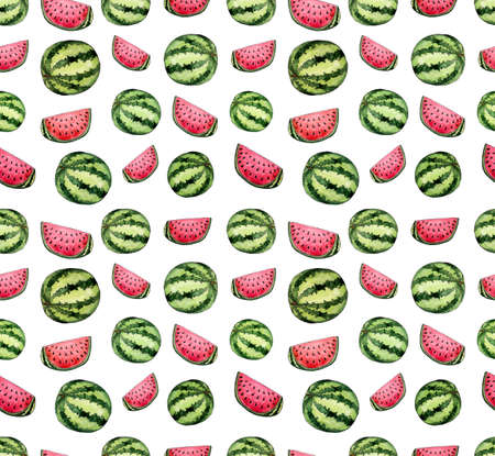 Seamless Repeat Pattern with Watercolor Bright Fresh Watermelon