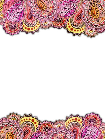 Frame With Watercolor Bright Yellow and Pink Paisley and Dotsの写真素材