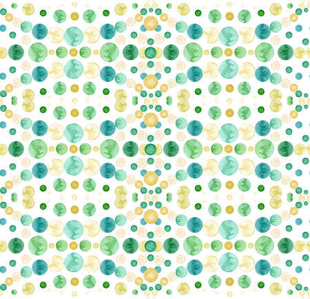 Watercolor Light Yellow and Green Circles Abstract Seamless Pattern