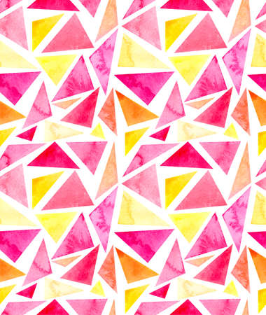 Watercolor Simple Bright Pink and Yellow Triangles Seamless Repeat Patternの写真素材