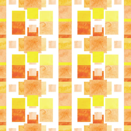 Watercolor Bright Yellow and Orange Squares Seamless Pattern