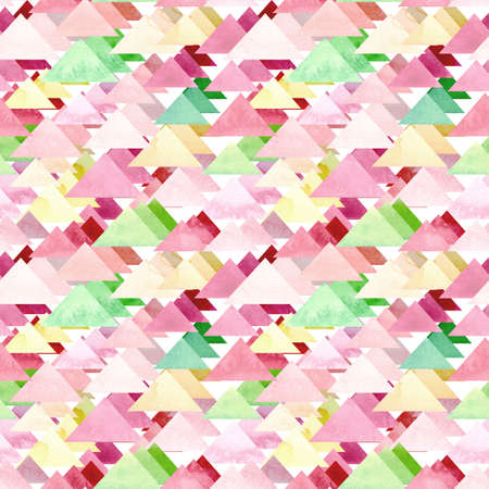 Seamless Repeat Pattern with Watercolor Light Pink and Green Triangles