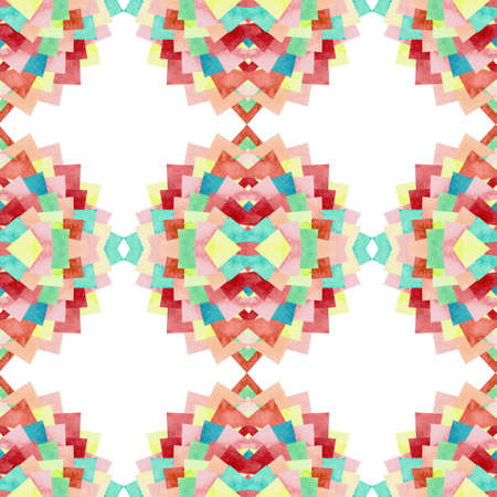 Watercolor Bright Blue, Red and Light Pink Triangles Seamless Pattern