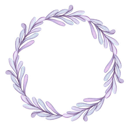 Little Wreath With Watercolor Light Blue and Violet Leavesの写真素材