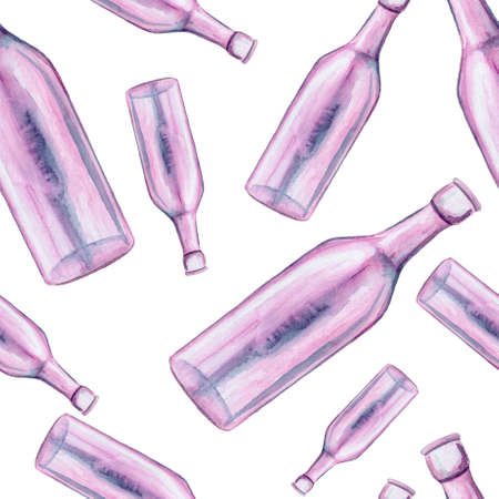 Seamless Pattern of Watercolor Empty Light Pink Bottlesの写真素材