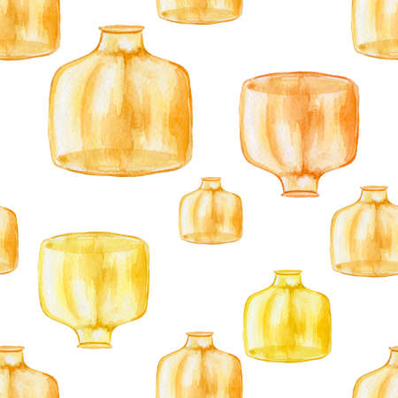 Seamless Pattern of Watercolor Bight Yellow Vaseの写真素材
