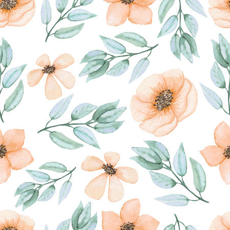 Watercolor Yellow Flowers And Light Green Leaves Seamless Pattern