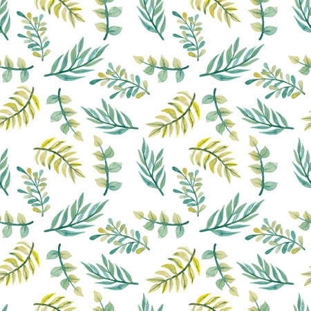 Watercolor Light Yellow And Green Leaves Seamless Textureの写真素材