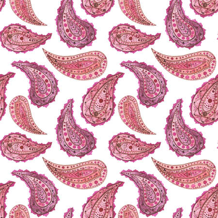 Seamless Pattern of Watercolor Light Pink And Red Paisleyの写真素材
