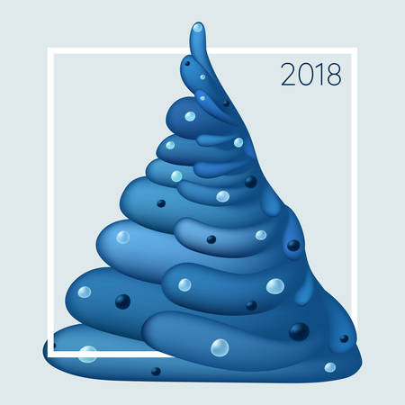 Blue Liquid Paint Christmas Tree Card Desidn. New Year Vector Illustrationのイラスト素材