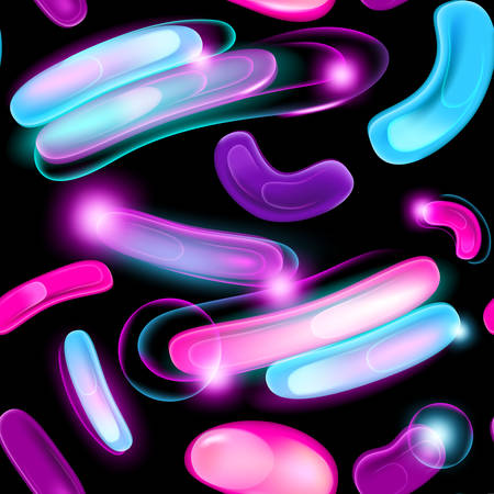 Seamless Pattern of Abstract Plastic Purple and Light Blue Shapes on Dark Backgroundのイラスト素材