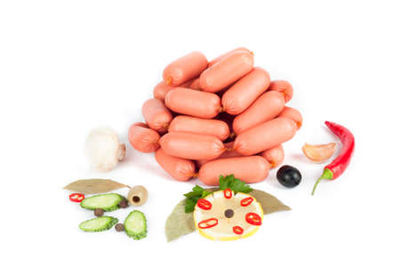 Boiled sausage with spices peppers laurel compositionの写真素材