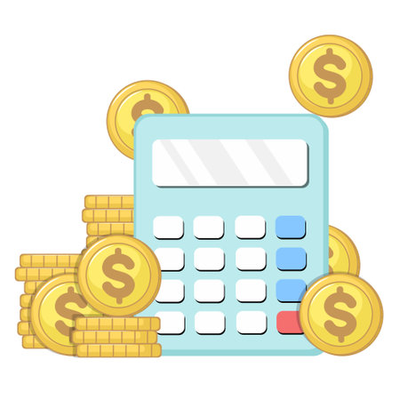Calculator Money Golden Coins Vector Illustrationのイラスト素材