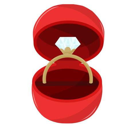 Golden Diamond Ring in Red Gift Box Vector Illustrationのイラスト素材