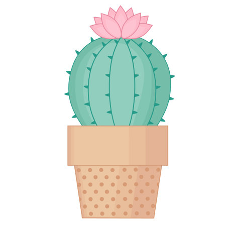 Green Cactus With Pink Flower in Pot Illustrationのイラスト素材