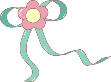 Simple Pink Flower With Ribbon. Cute Style Illustration.のイラスト素材