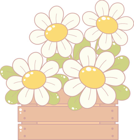 Daisy Flower in wooden Box. Simple and Cute Style Illustration.のイラスト素材