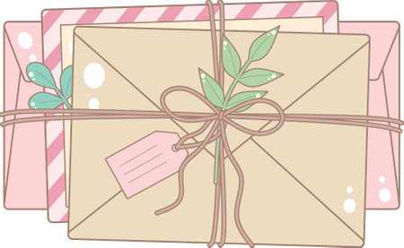 Three Envelopes Tied With Twine. Cute and Simple Style.