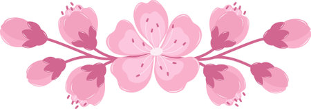 Cherry Blossom Flower Border Frame. Flat and Simple Pink Sakura.のイラスト素材