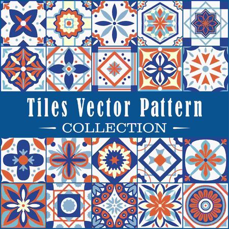 Vector seamless tiles pattern. Abstract tiling background. Colorful ceramic tiles. Traditional ornate decorative tiles.のイラスト素材