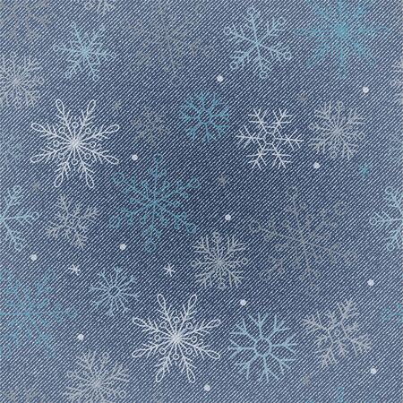 Snowflakes on a denim blue background. Winter background. Vector Denim seamless pattern with snowflakes stamps. Blue jeans fabric or print.のイラスト素材