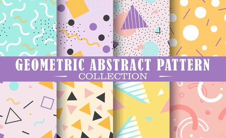 Seamless set of geometric patterns. Vector shapes design illustration. Patterns for stationery, package design, background,wallpaper, textile, web texture. Scrap booking paper.のイラスト素材