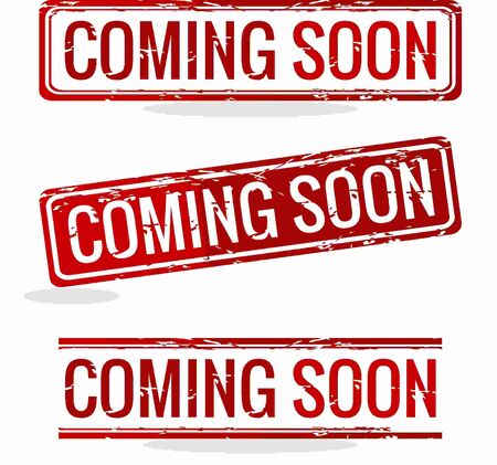 Set of grunge rubber stamps with text Coming soon. Vintage style rubber stamp on white. Isolated stamps. Vector illustrationのイラスト素材