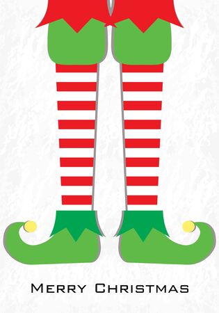 Merry Christmas card.  Vector illustration. Elf feet on winter background.のイラスト素材