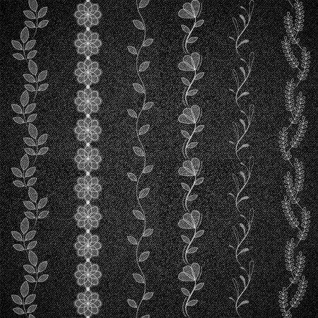 Set of denim & lace. Denim seamless textures with combinations of delicate laces. For print projects, invitations, cards, packaging, textile, fashion and apparel, stationery, wallpaper, wrappingのイラスト素材