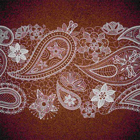 Set of denim & lace. Denim seamless textures with combinations of delicate laces. For print projects, invitations, cards, packaging, textile, fashion and apparel, stationery, wallpaper, wrappingのイラスト素材