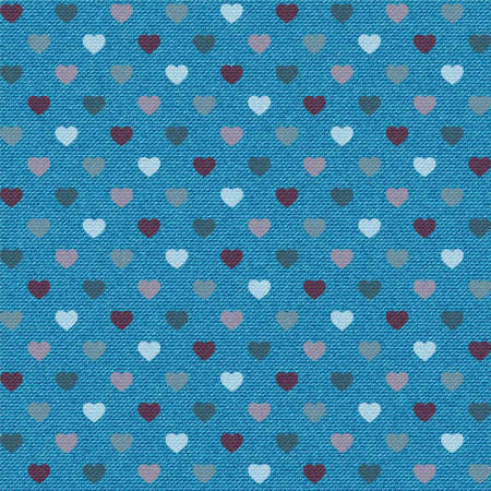 Hearts pattern. Denim background. Blue jeans illustration or print. Vector seamless pattern. Blue jeans fabric.のイラスト素材