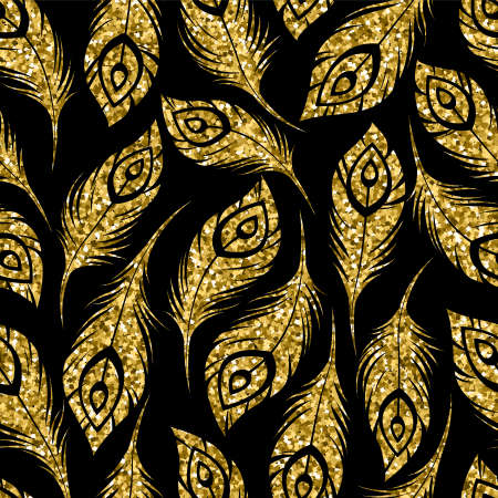 Animal Prints seamless patterns in sparkling gold glitter. Design vector illustration. Fashion cover with animal fur spots in bright yellow color. Wrap or card with exotic zoo decorationのイラスト素材