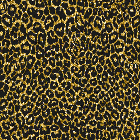Animal Prints seamless patterns in sparkling gold glitter. Design vector illustration. Fashion cover with animal fur spots in bright yellow color. Wrap or card with exotic zoo decorationのイラスト素材