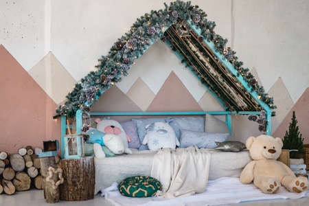 Merry Christmas and Happy Holidays. A beautiful living room decorated for Christmas.