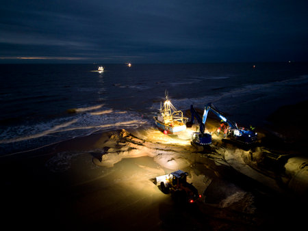 Rescue operations of a stranded fishing shipの写真素材