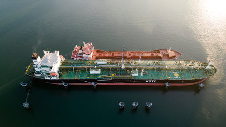 Aerial view of large oil tankers in the port of Rotterdam, The Netherlands