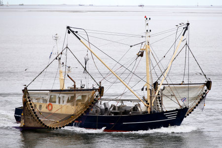 Close-up of a fishing boat, Waddenzee, The Netherlandsの写真素材