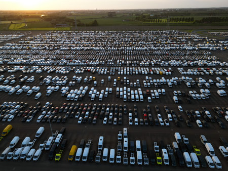 Aerial view of parked cars in a harbor for international transport, Vlissingen, The Netherlands