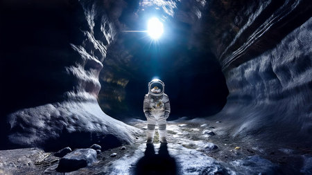 An astronaut in a cave on the moonの写真素材