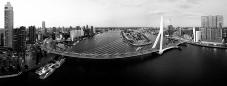 Panoramic view of the city of Rotterdam at sunset