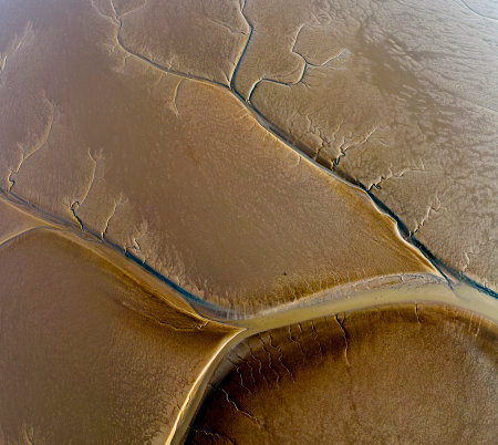 Aerial view of the tidal mudflats in the Eemsdelta, Holland