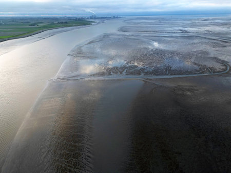 View of the tidal channel in the Eemsdelta, Holland