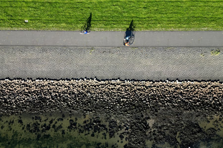 Top-down view of coastal protection in the Netherlandsの写真素材