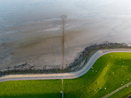 Aerial view of coastal protection in the Netherlands