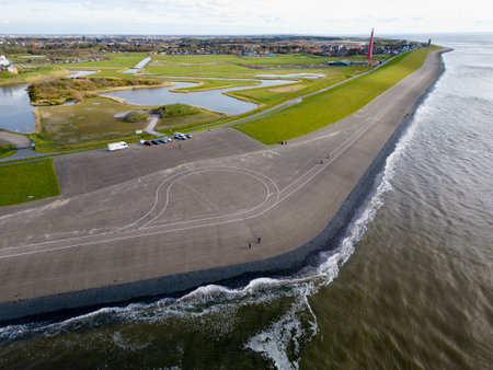 Aerial view of coastal protection in the Netherlandsの写真素材